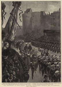 ガンキャリッジを描くハイストリート、ウィンザー、ブルージャックの行列 作： Gordon Frederick Browne