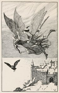 旅の仲間は彼女の後ろを飛んでいった」ハンス・アンダーソンの童話より 1919年出版（エングレーヴィング