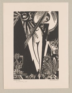 立っている女性と太陽と月と花 作： Gottfried Graf