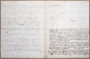 1700年2月8日、パリのアカデミーデサイエンスへの入学許可についてライプニッツが書いた手紙の最初のページ 作： Gottfried Wilhelm Leibniz