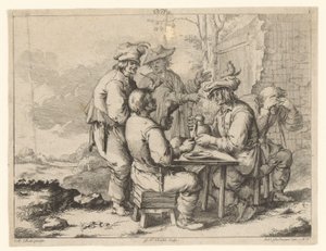 野外のテーブルで 5 人の農家 田舎の居心地（シリーズタイトル） 作： Gottlieb Friedrich Riedel