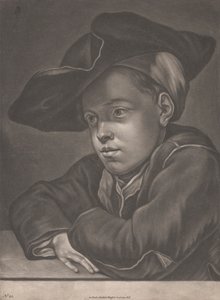 テーブルに座る少年 作： Gottlieb Heiss