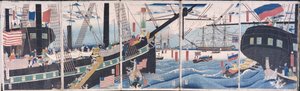 横浜の外国船 作： Gountei Sadahide