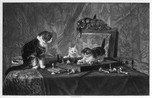 チェス盤で遊ぶ猫。 作： Goupil and Co