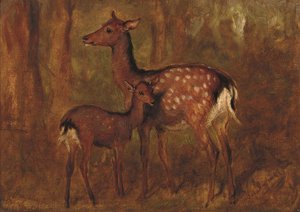 タリアランのニホンジカ（船上に敷かれた紙に油彩） 作： Gourlay Steell