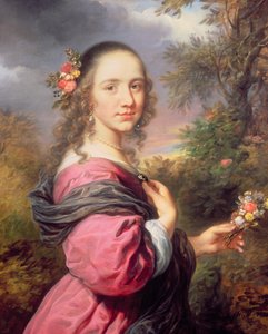 紫色のドレスを着た女性の肖像 作： Govaert Flinck