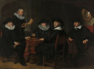 アルクビュジエの市民警備隊の 4 人の総督、アムステルダム、1642 年。 作： Govert Flinck