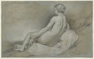 後ろから見た座っている女性のヌード 作： Govert Flinck