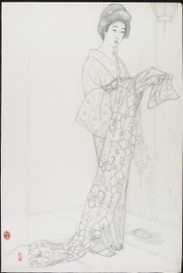 着物の下着姿の女性のための準備図 作： Goyo Hashiguchi