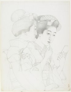 リップブラシを持つ女性のための研究、1919年 作： Goyo Hashiguchi