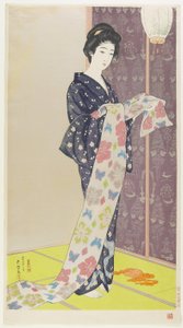 夏の着物を着た女性 1920年8月 作： Goyo Hashiguchi