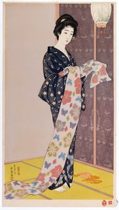 1920年の夏の着物姿の若い女性 作： Goyo Hashiguchi
