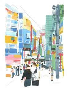 2015年秋葉原（紙に油彩） 作： Grace Helmer