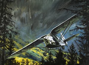 先駆的パイロット、バート・ヒンクラー、デ・ハビランドの操縦に苦戦 作： グラハム・コトン