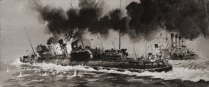 正体不明のWW1海軍交戦（紙にグワッシュ）