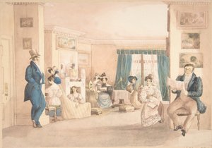 1820-30年、ウォリックシャー州ハットンのインテリア。 作： Granddaughters of Dr. Samuel Parr.