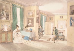 1820-30年、ウォリックシャー州ハットンのインテリア。 作： Granddaughters of Dr. Samuel Parr.