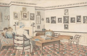 ハットン、ウォリックシャー、1820-30 の応接室。 作： Granddaughters of Dr. Samuel Parr.