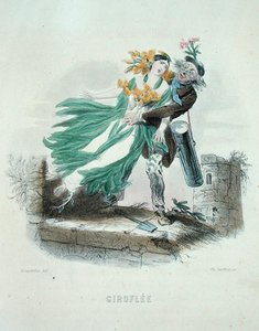 壁の花を盗む薬草使い」（「アニメの花」より）シャルル・ジェフロイ（1819-82）の版画作品