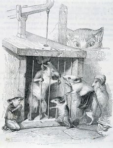 引き裂かれた家族に囲まれた罠にかかったネズミ - by Grandville