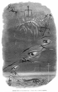 漫画家グランヴィルが死の直前の悪夢の中で見た光景。ジョルジュ・バタイユはこの版画についてこう書いている：犯人は暗い森の中で人を殴ったばかりの夢を見る。人間の血が撒き散らされ、その表現に従った。