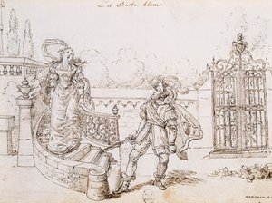 シャルル・ペロー（1628-1703）の童話「青ひげ」の挿絵、グランビル（1803-1847）の版画 作： Grandville