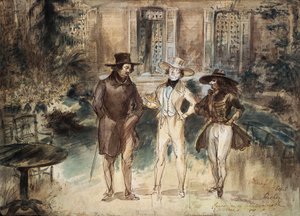 Gerard GranvilleによるHonore de Balzac、Frederick Lemaitre、Theophile Gautierの風刺画。 作： Grandville