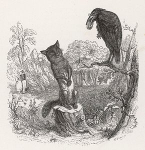 ラ・フォンテーヌの寓話：カラスとキツネ 1860年頃（エングレーヴィング）