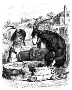 キツネとヤギ：ラ・フォンテーヌの寓話（グランヴィル挿絵）。 作： Grandville (1803 47)