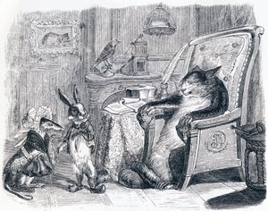 猫とイタチと小兎（Le chat, la belette et le petit lapin） - La Fontaineの寓話 作： Grandville