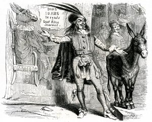 チャラ男：ラ・フォンテーヌの寓話（挿絵：グランヴィル）。1860年ガルニエ版。この船長は、すべてのロバを科学者にするのが難しい。