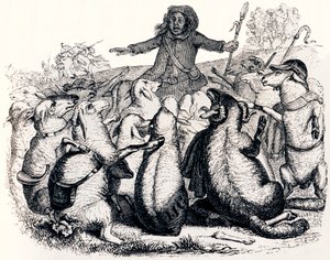 シェパードとその群れ（Le berger et son troupeau） - La Fontaineの寓話 作： Grandville