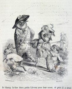 二匹の小兎とその妹とフクロウ - by Grandville