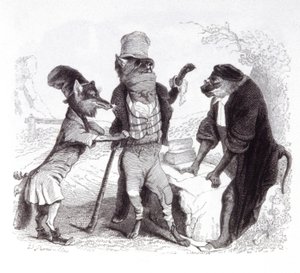 サルの前でキツネに懇願するオオカミ 作： Grandville (1803 47)