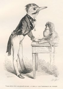 君は素晴らしい科学者になるだろうし、私はそれを世界に発表するつもりだ。JJ Granvilleによるイラスト入りのヴィネット。Honore De Balzacの "Guide-ane a l