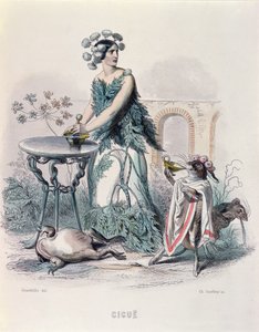 チャールズゴフロイ（1819-82）、1847（色の彫刻）によって彫刻された「レフルールアニメ」のヘムロック 作： Grandville