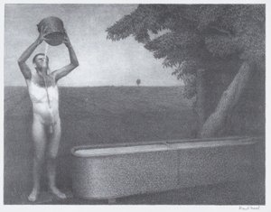 蒸し暑い夜、1939 作： Grant Wood