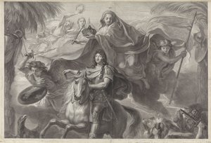 フランス王ルイ 14 世の寓意的な騎馬肖像 作： Gérard Edelinck