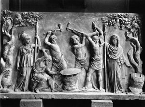 アキレスの盾を作るヘパエスタスとキュクロプス（大理石）（モノクロ写真 作： Greco Roman Greco Roman