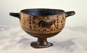 黒像のコタイル、紀元前600～500年頃（陶磁器）（307544、307545も参照）