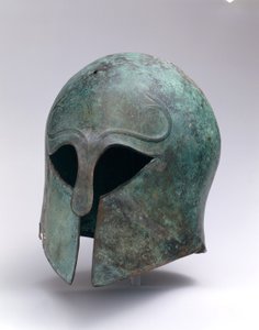 コリント式の青銅製の古風な兜、紀元前600〜575年頃（青銅） 作： Greek