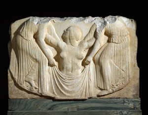 ギリシャの芸術。"時間に支えられて波間から出てくるヴィーナスの誕生" トローネ・ルドヴィシのレリーフ、ロクリより。紀元前460-450年 - ローマ博物館（パラッツォ・アルテンプス） - マグナ・グラエキア（大ギリシャ）。ルドヴィシの王座、アフロディーテの誕生-マーブ 作： Greek