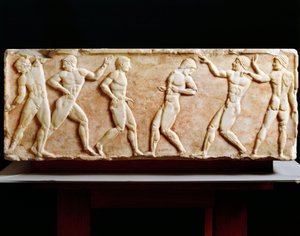 ギリシア文明 ギムナジウムの選手を描いた碑 ギリシア、アテネのケラメイコスのネクロポリスより 前510年 作： Greek