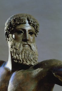 ポセイドンの頭、紀元前460〜450年、111367年のブロンズ細部