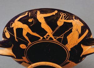 アスリートとシンポジウムを描いたキリックスカップ、紀元前480年頃（セラミック）（293740も参照） 作： Greek