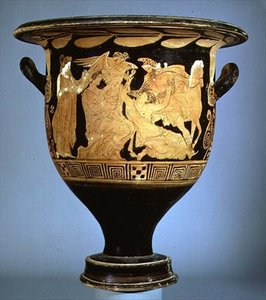 アッティカの赤像のベル・クラテル（ボレアスとオレイティヤを描いたもの）（土器 作： Greek