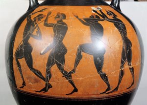アスリートを描いた屋根裏の黒像式アンフォラ（セラミック） 作： Greek School