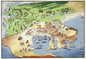 ギリシャ独立戦争の絵画史からのピレウスの戦い 作： Greek School