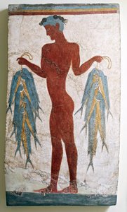 ギリシャ文明、漁師を描いたフレスコ画、アクロティリ、テラ、サントリーニ島、ギリシャ