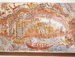 ギリシャ文明、船の行列を描いたフレスコ画、アクロティリ、テラ島、サントリーニ島、ギリシャから